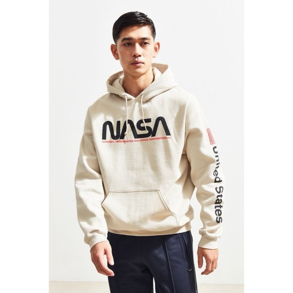NASA Neon Riot Hoodie Mens L White Sweatshirt Off White Beige Tan United States
